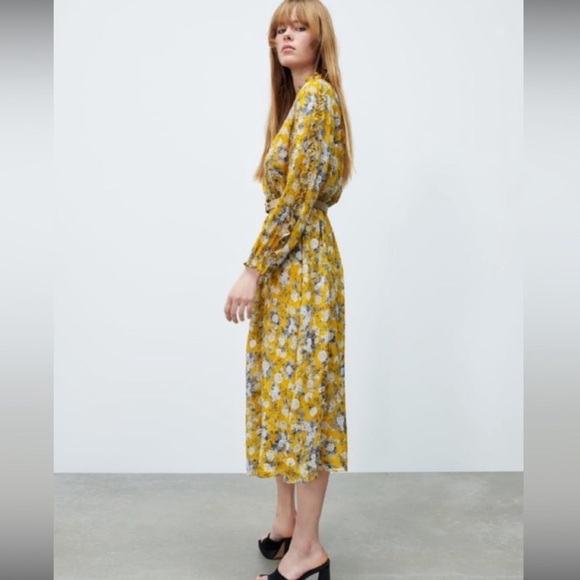 NWT ZARA Floral Print Chiffon Boho Midi Dress S - Picture 3 of 14